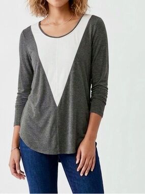 KIT AND ACE Cashmere Blend Charcoal Grey & White Long Sleeve Tee T-shirt Top